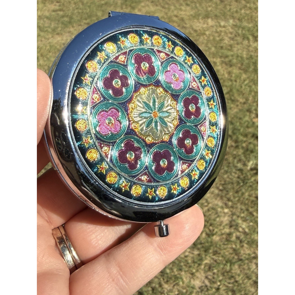 Thailand Elephant & Modern Design Double Sided Mirror Women's 3” Purse Compact - Picture 6 of 7